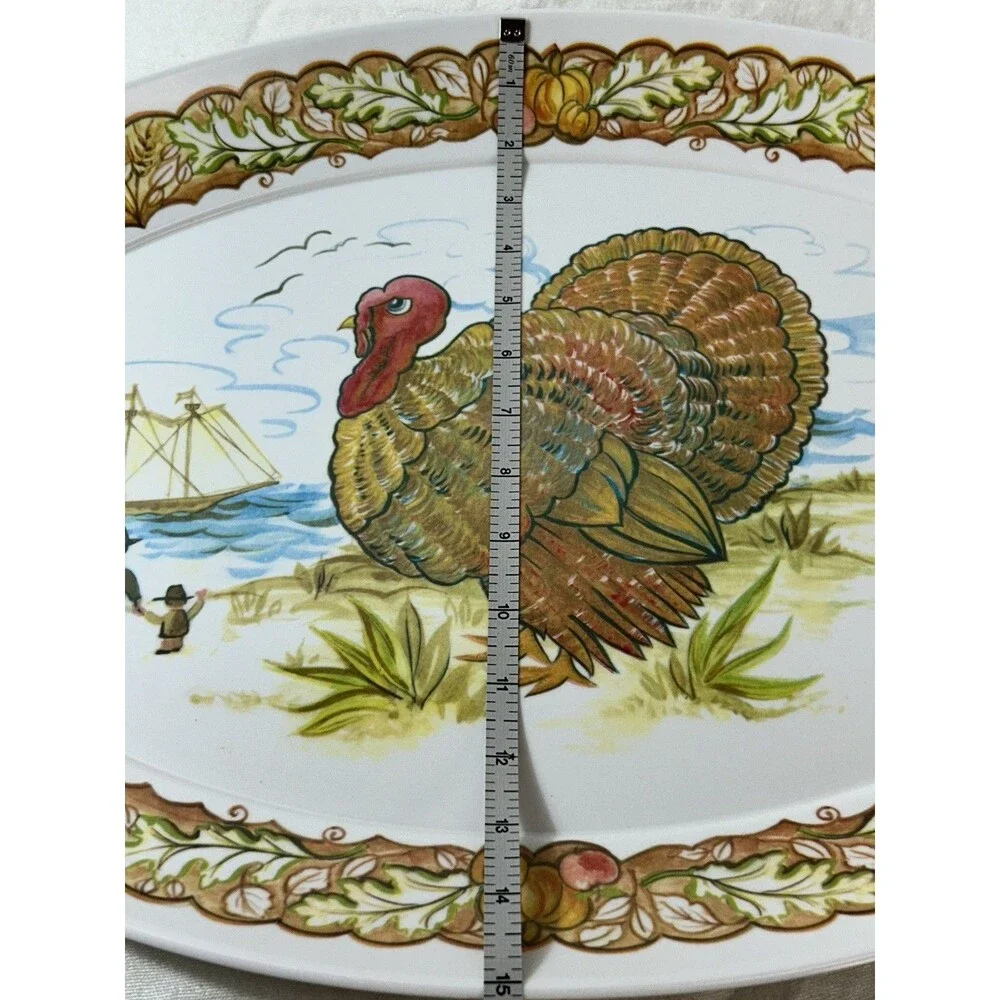 Vintage Brookpark Melamine Turkey Pilgrims Platter No 1521 Thanksgiving 21